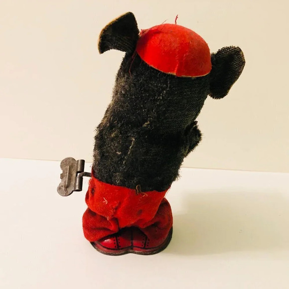 Vintage 1950s Tin Toy Key Wind Up Bear Playing Accordion 6 Inch Tall Works - Picture 8 of 16